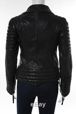 Allsaints Black Leather Collared Full Zip Motorcycle Jacket Size 4