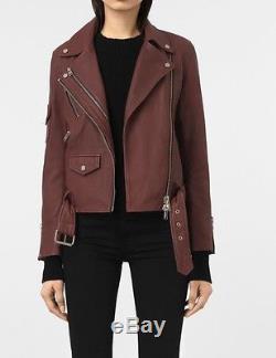 Allsaints Harland leather biker jacket. Uk 6(6-8)380. Bordeux red