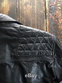 Allsaints Kushiro Black Leather Jacket, Mens Size Small