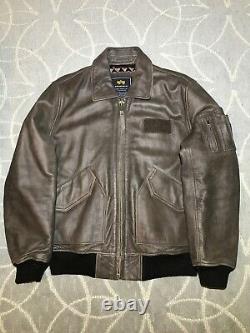 Alpha Industries Leather Bomber Jacket Brown Medium Excellent Condition