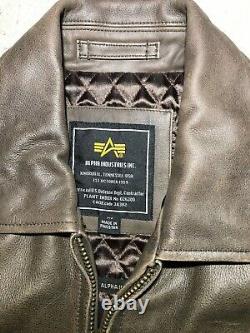 Alpha Industries Leather Bomber Jacket Brown Medium Excellent Condition