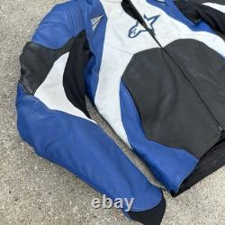 Alpinestars Men's Size 44 Cowhide Leather Motorcycle Jacket Full Zip Blue Black