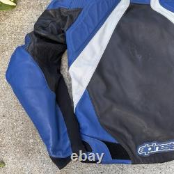Alpinestars Men's Size 44 Cowhide Leather Motorcycle Jacket Full Zip Blue Black