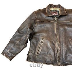 Andrew Marc Brown Cow Leather Jacket Men's XL Biker Jacket Distressed