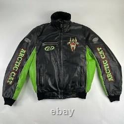 Arctic Cat Leather Jacket Large Men Black Full Zip Scotchlite 3m Thinsulate Used