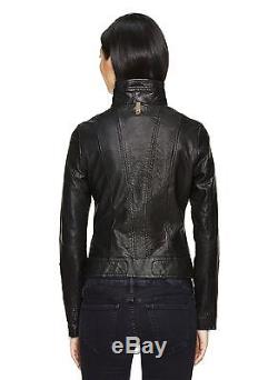 Aritzia MACKAGE Black Leather KENYA Motorcycle Jacket Gingham Skulls, Size S
