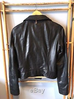 Aritzia MACKAGE Black Leather KENYA Motorcycle Jacket Gingham Skulls, Size S