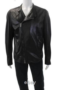 Armani Collezioni Mens Leather Full Zip Lined Motorcycle Jacket Black Size 44