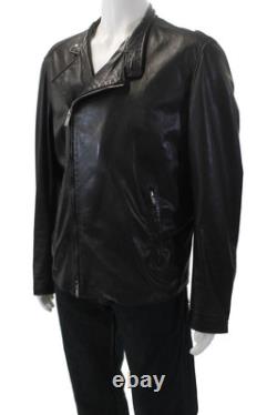 Armani Collezioni Mens Leather Full Zip Lined Motorcycle Jacket Black Size 44