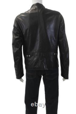 Armani Collezioni Mens Leather Full Zip Lined Motorcycle Jacket Black Size 44
