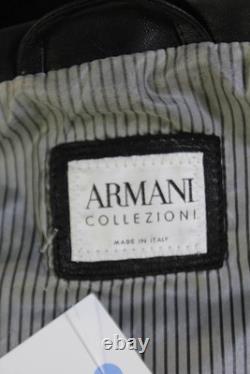 Armani Collezioni Mens Leather Full Zip Lined Motorcycle Jacket Black Size 44