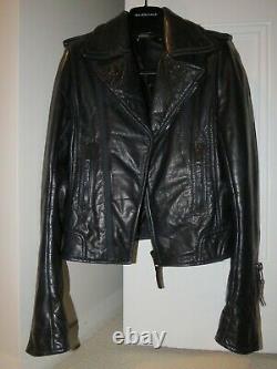 Auth. 2009 BALENCIAGA lambskin leather moto jacket dark navy blue black zips 38