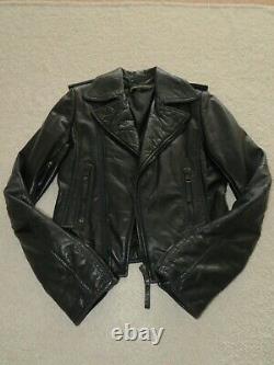 Auth. 2009 BALENCIAGA lambskin leather moto jacket dark navy blue black zips 38