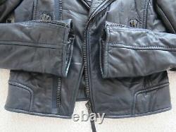 Auth. 2009 BALENCIAGA lambskin leather moto jacket dark navy blue black zips 38