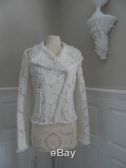 Auth CHANEL 09C White Camellia Illusion with Fantasy Tweed Trim Jacket 38