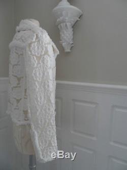Auth CHANEL 09C White Camellia Illusion with Fantasy Tweed Trim Jacket 38