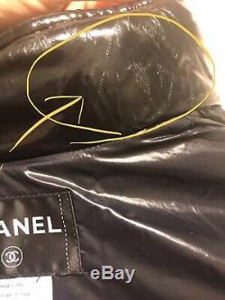 Auth Chanel Black Puffer Nylon Jacket Quilting CC Coat Motorcycle jacket Size 38