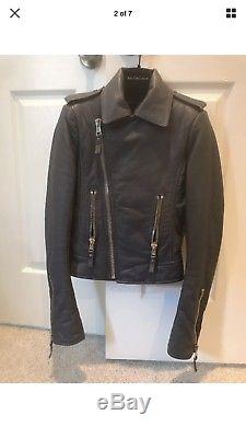 Authentic Balenciaga Cyclone Lambskin Leather Classic Moto Jacket Size 2/34