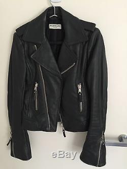 Authentic Balenciaga Dark Grey Leather Biker Jacket, FR36, Barely Worn