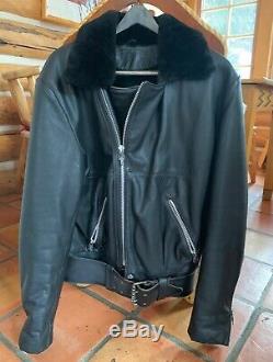 Authentic CHROME HEARTS Biker Motorcycle Black Leather Jacket XL Shearling