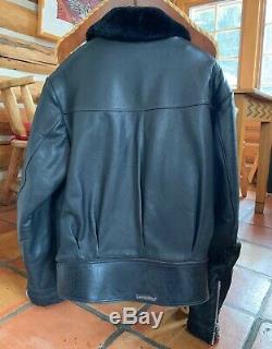 Authentic CHROME HEARTS Biker Motorcycle Black Leather Jacket XL Shearling