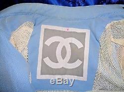 Authentic Chanel Jacket Coat size 40 M/S Logo Moto Cotton Blue