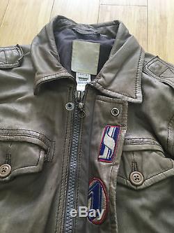 Authentic Diesel Men's Jacket Size Med Medium Grey Leather Used Coat Motorcycle