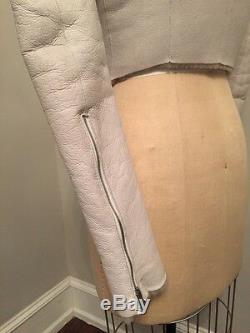 Authentic Helmut Lang White Leather Cream Shearling Cropped Motorcycle Jacket Xs