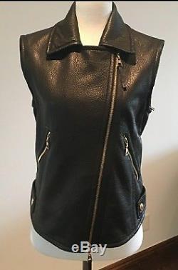 Authentic Louis Vuitton Women's Black Biker Leather Jacket Gold Accent Zippers