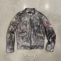 Authentic RARE Vintage Ed Hardy Embroidered Biker Motorcycle Jacket L