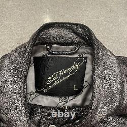 Authentic RARE Vintage Ed Hardy Embroidered Biker Motorcycle Jacket L