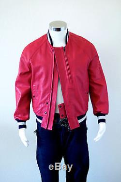 Authentic! Red Leather Lanvin Jacket/w Black and White Trim/Size 48