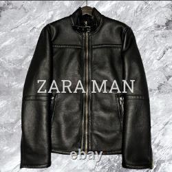 Authentic ZARA Black Faux Shearling Jacket Motorcycle Style Pre Owned Excellent