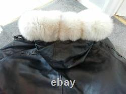 Awesome Reversible Arctic Blue Fox Lined Hooded Leather Coat / Jacket