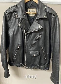 Awesome! VINTAGE BERMANS Black Leather Motorcycle Bomber Jacket Size 46L 1980's