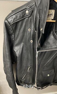 Awesome! VINTAGE BERMANS Black Leather Motorcycle Bomber Jacket Size 48L 1980's