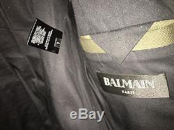 BALMAIN Jersey And Shearling Biker Jacket Olive, LARGE! AUTHENTIC! MSRP $3000