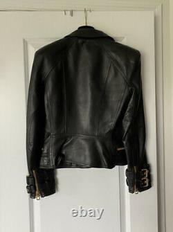 BALMAIN x H&M Black Leather Biker Motorcycle Jacket US 8 EU 38