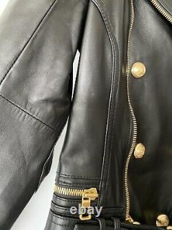 BALMAIN x H&M Black Leather Biker Motorcycle Jacket US 8 EU 38