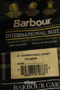 BARBOUR A7 International Suit WAXED Jacket Black Size 34 Small