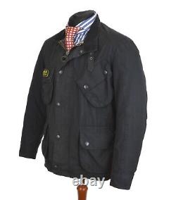 BARBOUR International Trials Jacket Coat Black Wax Tartan Size M