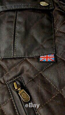 BELSTAFF Sz S Brooklands Mojave Moto Waxed Jacket Quilted Dark Brown