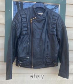 BERMAN'S Leather Motorcycle Jacket Vintage 80s Black Padded Cafe Racer Size 40L