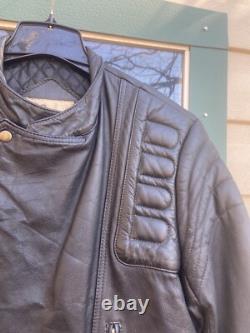 BERMAN'S Leather Motorcycle Jacket Vintage 80s Black Padded Cafe Racer Size 40L