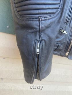 BERMAN'S Leather Motorcycle Jacket Vintage 80s Black Padded Cafe Racer Size 40L