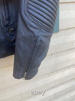 BERMAN'S Leather Motorcycle Jacket Vintage 80s Black Padded Cafe Racer Size 40L