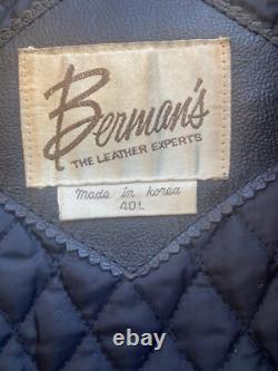 BERMAN'S Leather Motorcycle Jacket Vintage 80s Black Padded Cafe Racer Size 40L