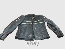 BILT Black Leather Motorcycle Jacket CE Armor Back Protector Mens Large Buffalo