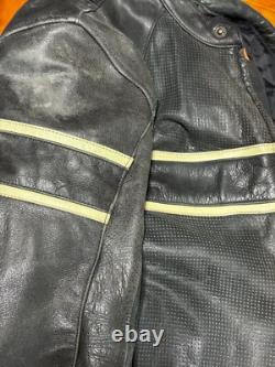 BILT Black Leather Motorcycle Jacket CE Armor Back Protector Mens Large Buffalo