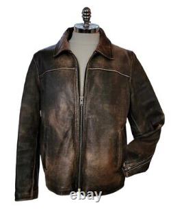 BLACK RIVET Mens XXL Genuine Leather Motorcycle Jacket Brown Distressed Look 2XL